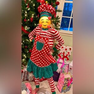 Kids Christmas Apron & Adjustable Chef’s Hat holiday red green white polkadot